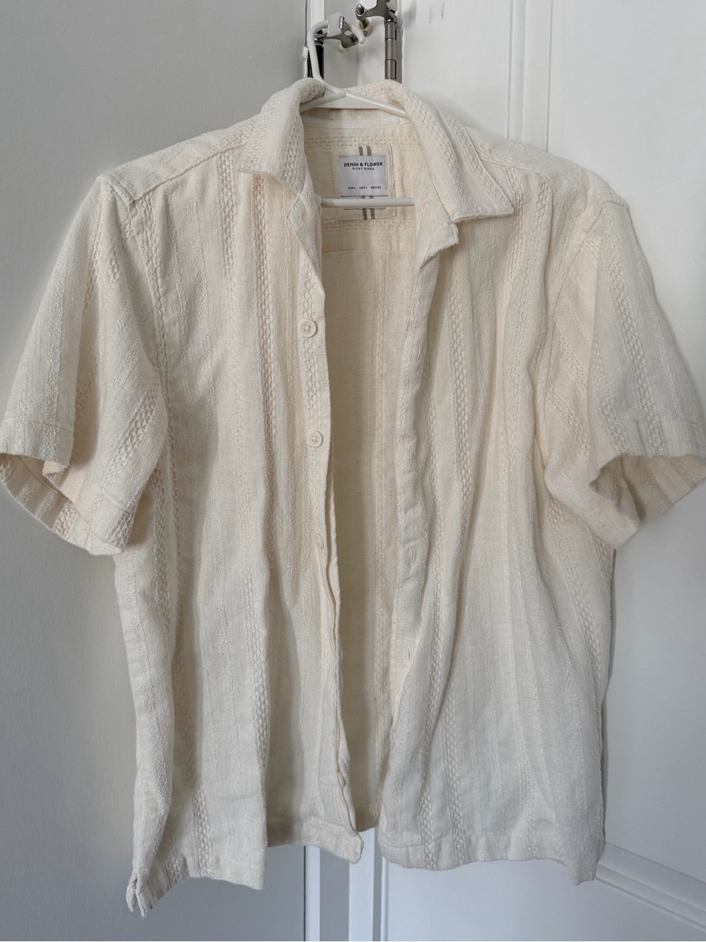 ☀️ Cream Short-Sleeve Textured Button-Down Shirt